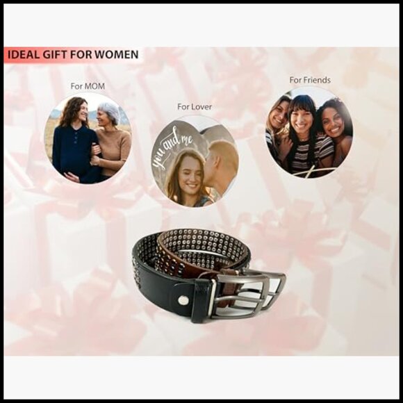 Studded Leather Belt Adjustable Genuine Leather with Metal Studs main image 2